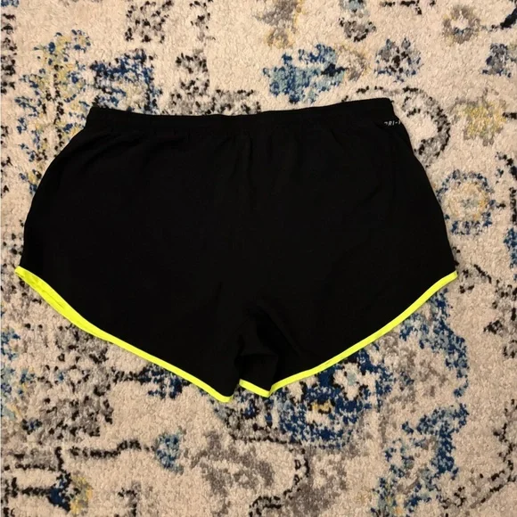 Nike Women's Black Shorts with Neon Yellow Trim - Picture 3 of 3